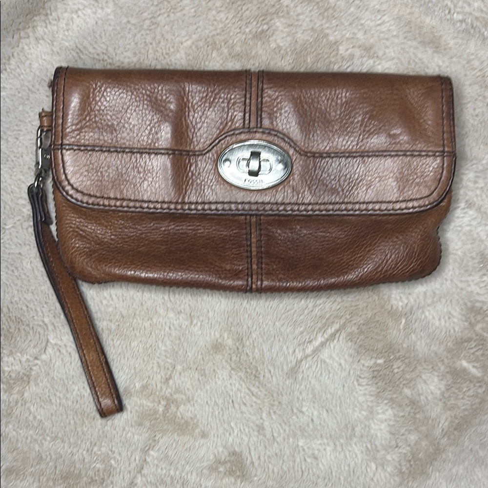 Fossil Brown Leather Clutch